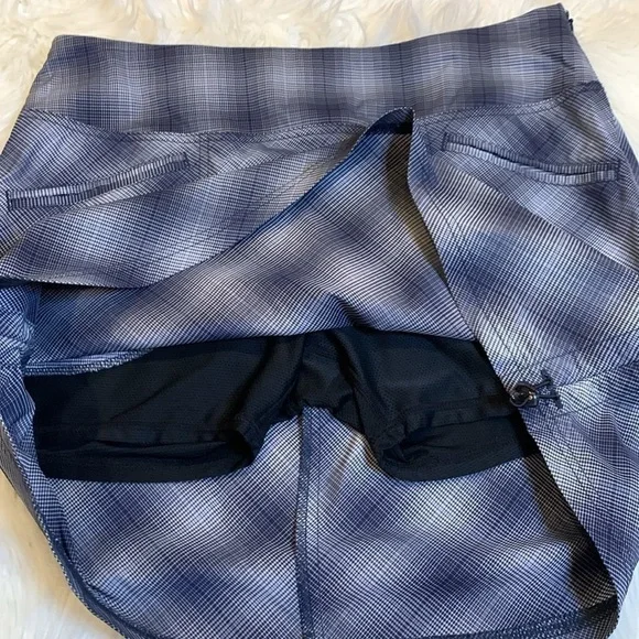 Athleta Tulum stretch nylon skirt skort navy gray plaid 8 - Picture 10 of 14